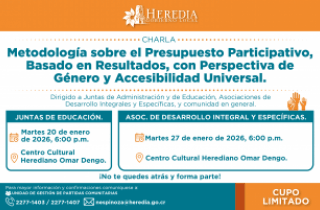 Municipalidad de Heredia invita a charlas sobre Presupuesto Participativo con enfoque de género y accesibilidad
