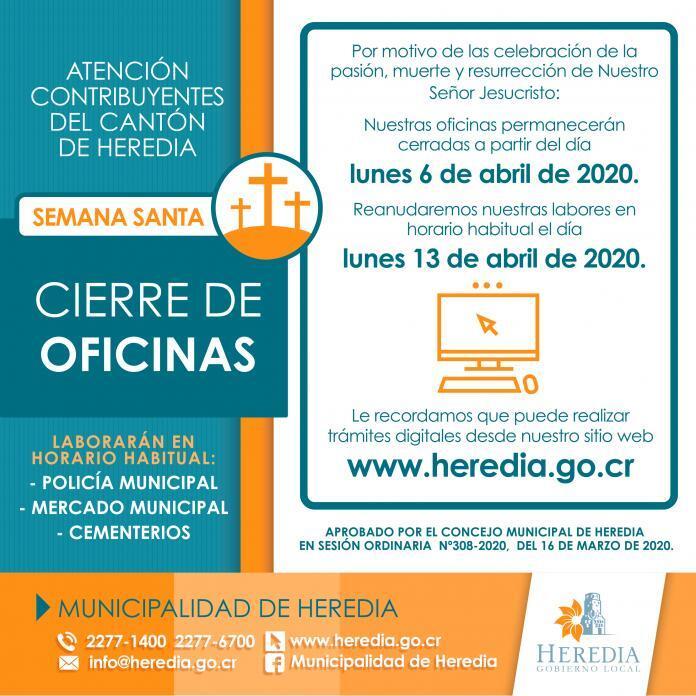 Cierre de oficinas en Semana Santa 