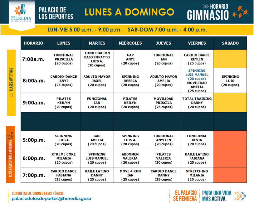Horario Gimnasio General